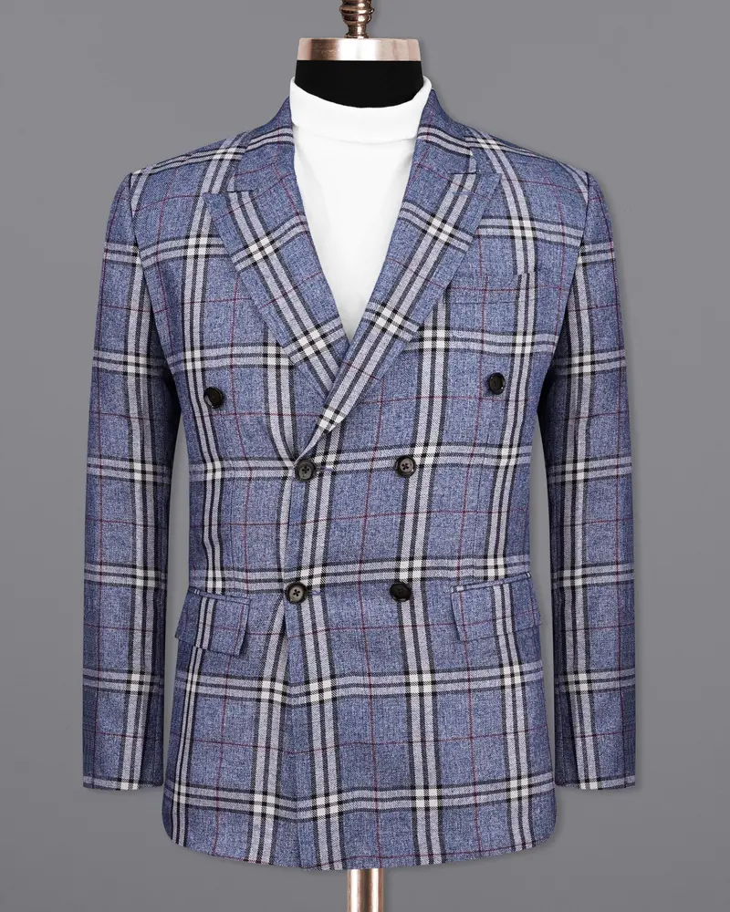 Fiord Blue Plaid Double Breasted Blazer 8