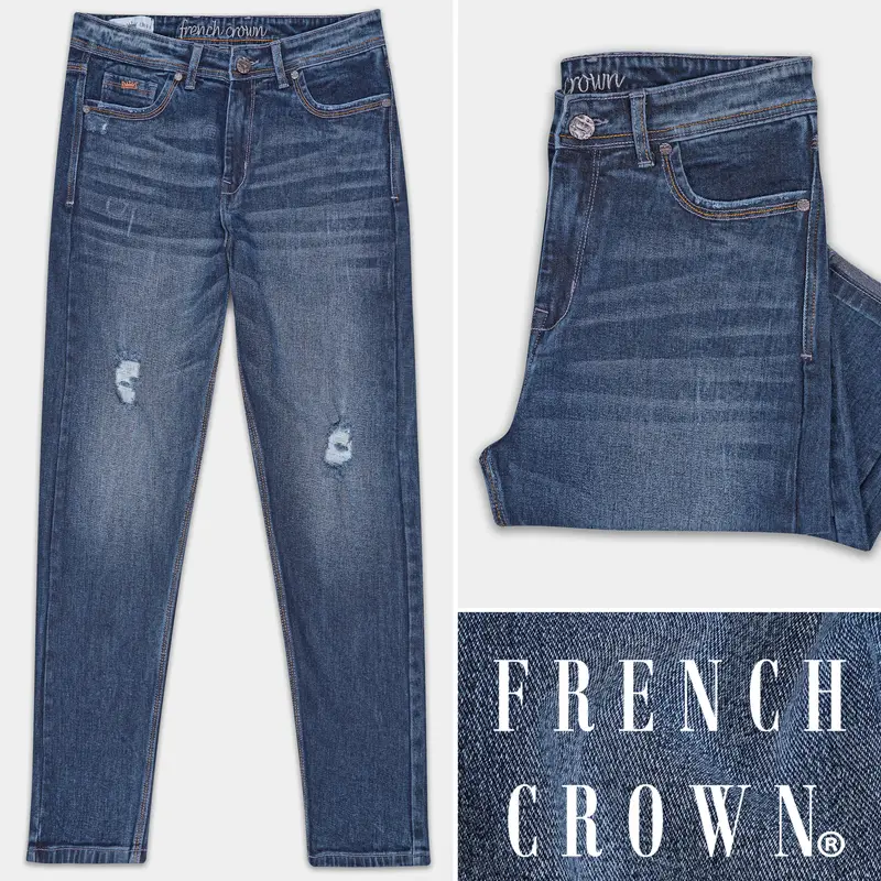 Fiord Blue Stone Wash Mildly Distressed Denim 1