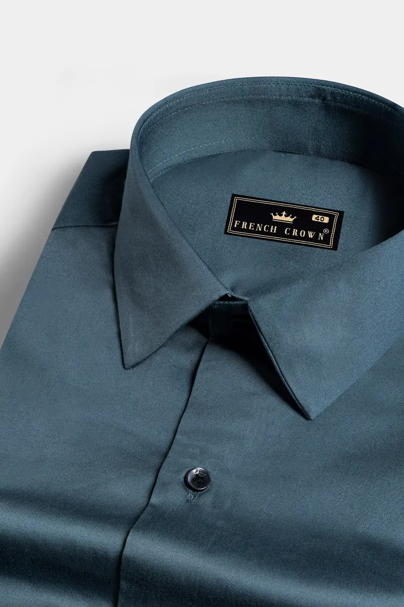 Fiord Blue Subtle Sheen Super Soft Premium Cotton Shirt 1