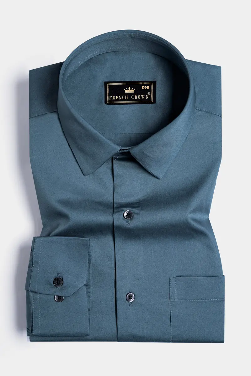 Fiord Blue Subtle Sheen Super Soft Premium Cotton Shirt 3