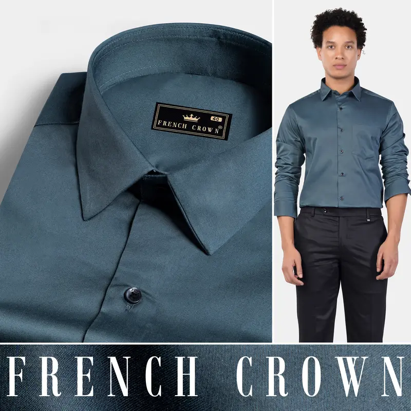 Fiord Blue Subtle Sheen Super Soft Premium Cotton Shirt 4