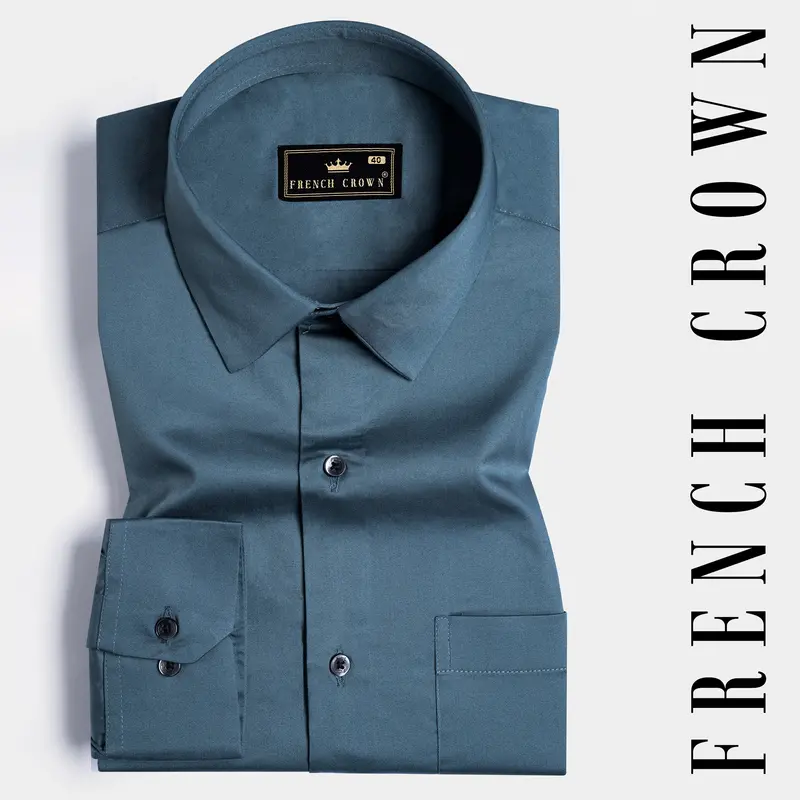 Fiord Blue Subtle Sheen Super Soft Premium Cotton Shirt 7