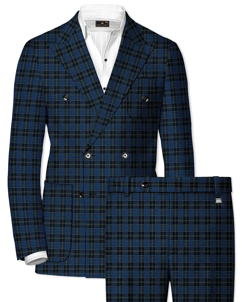 Fiord Blue With Black Russian Plaid Double Breasted Sports Suit 1
