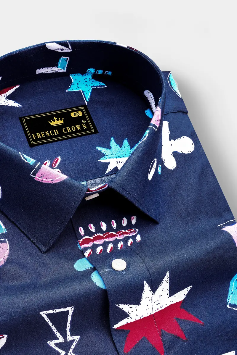 Fiord Blue With Multicolor Printed Premium Cotton Shirt 4