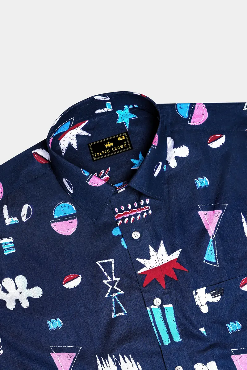 Fiord Blue With Multicolor Printed Premium Cotton Shirt 6