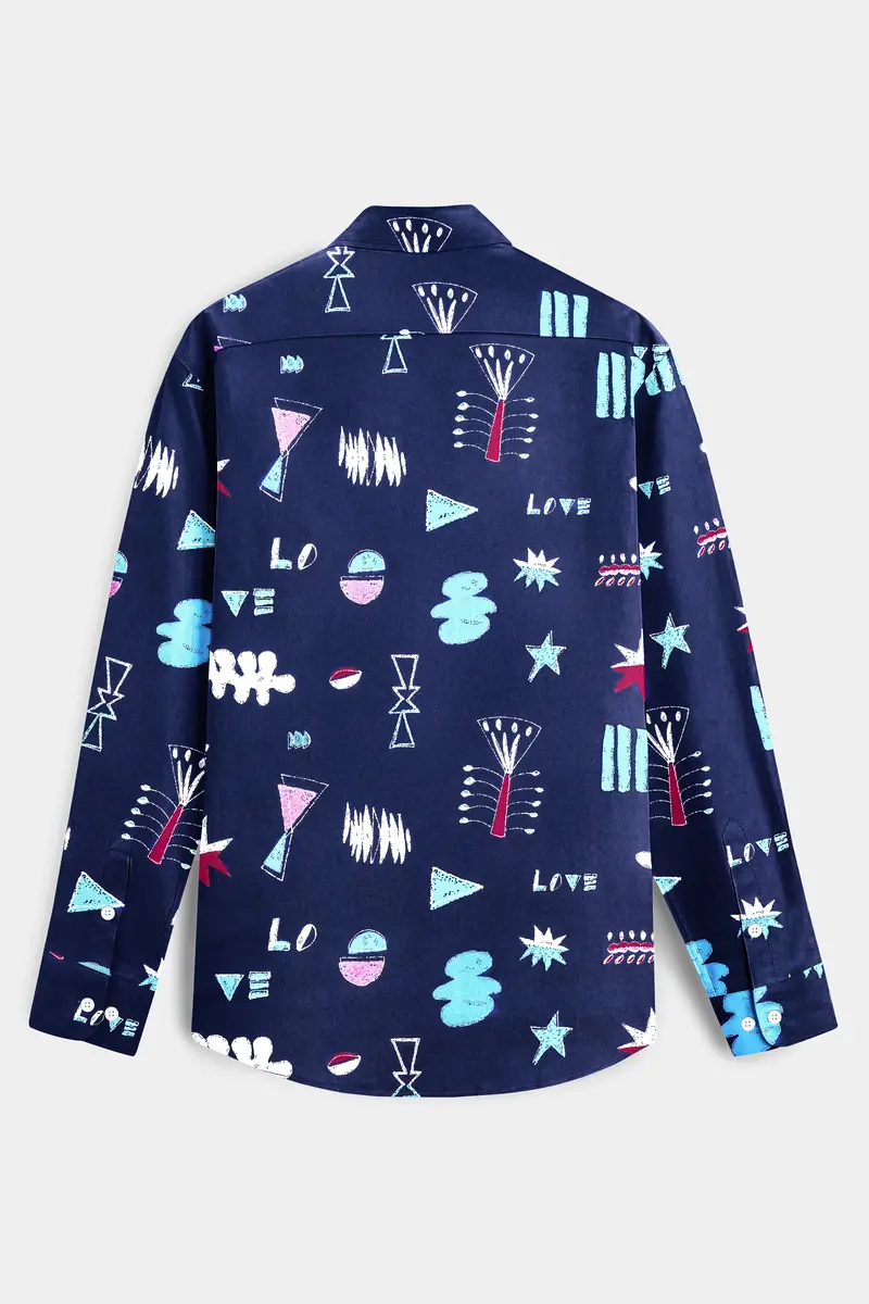 Fiord Blue With Multicolor Printed Premium Cotton Shirt 7