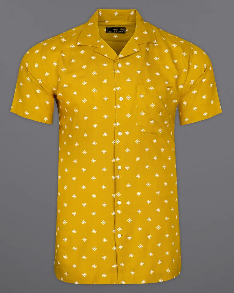 Fire Bush Yellow Textured Premium Tencel Shirt 1