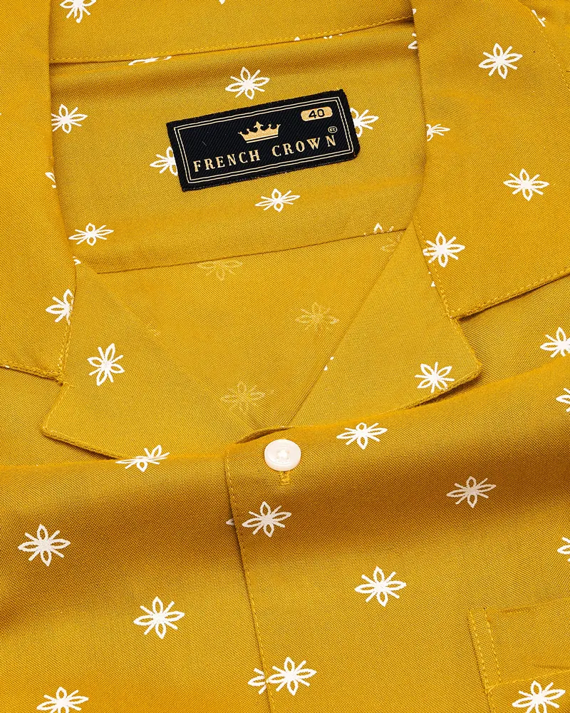 Fire Bush Yellow Textured Premium Tencel Shirt 3