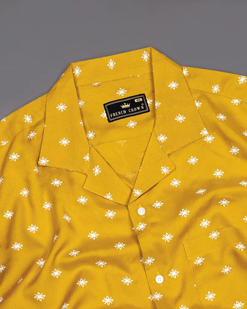 Fire Bush Yellow Textured Premium Tencel Shirt 4