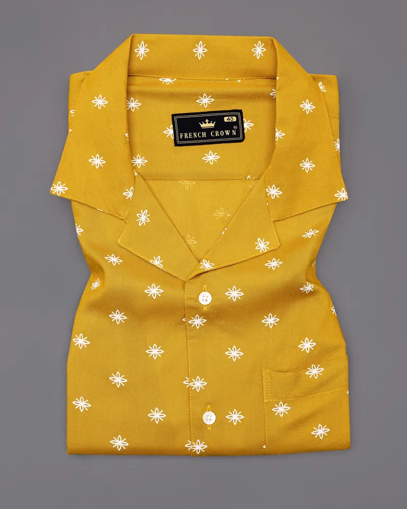 Fire Bush Yellow Textured Premium Tencel Shirt 5