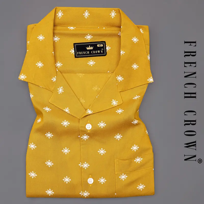 Fire Bush Yellow Textured Premium Tencel Shirt 7