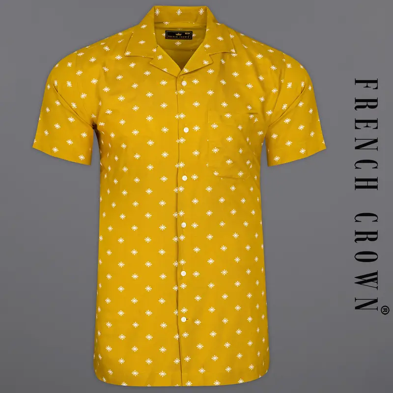 Fire Bush Yellow Textured Premium Tencel Shirt 8