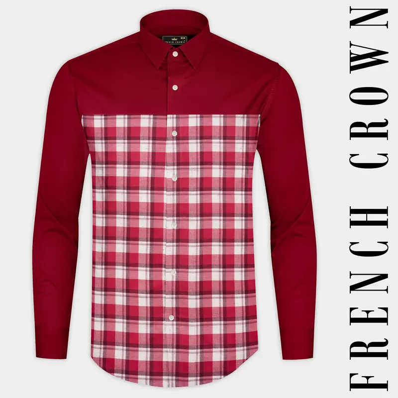 Firebrick Maroon Plaid Dobby Textured Premium Giza Cotton Designer Shirt 1