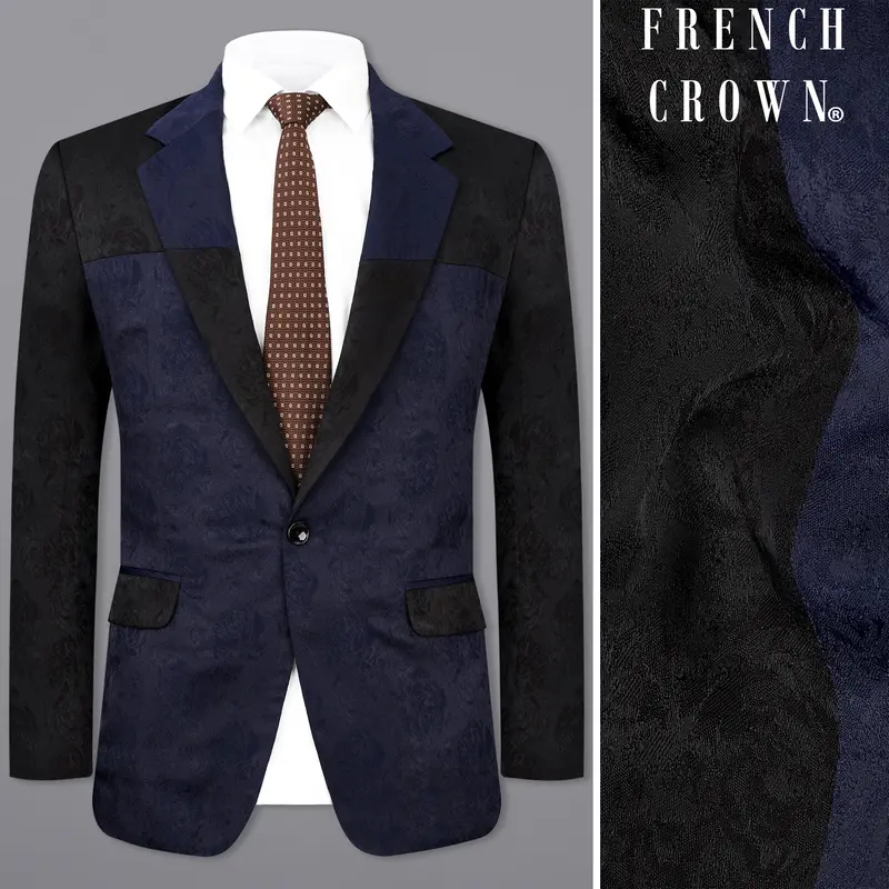 Firefly Blue And Black Jacquard Textured Blazer 1
