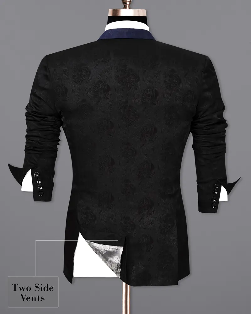Firefly Blue And Black Jacquard Textured Blazer 10