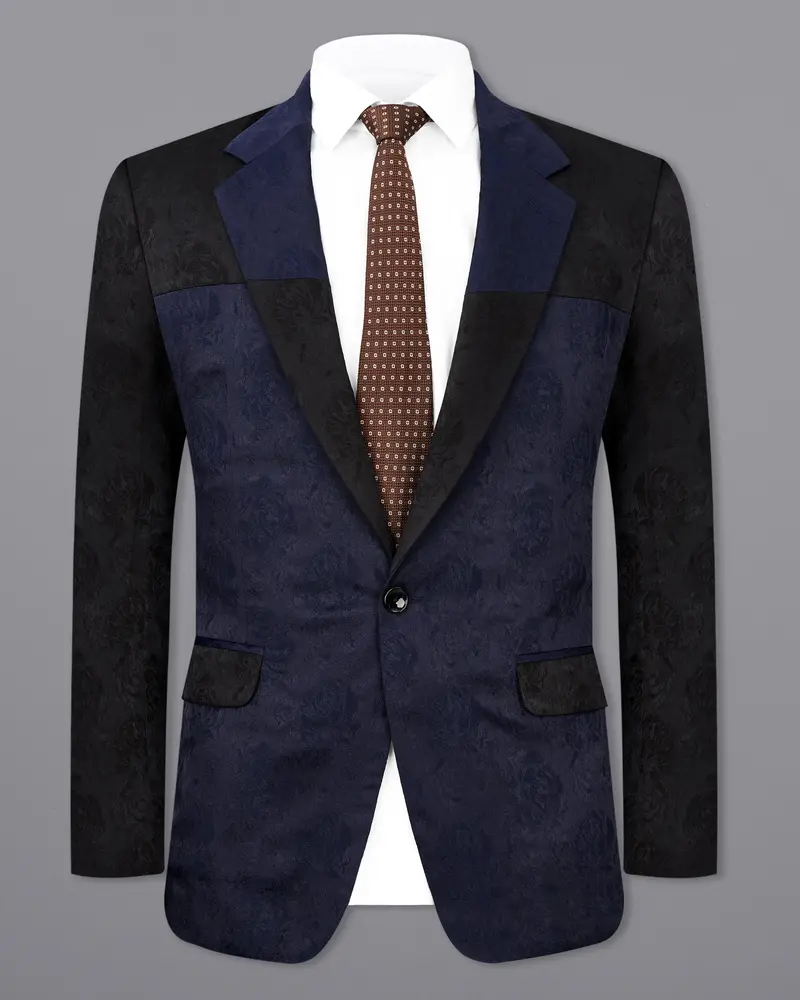 Firefly Blue And Black Jacquard Textured Blazer 2