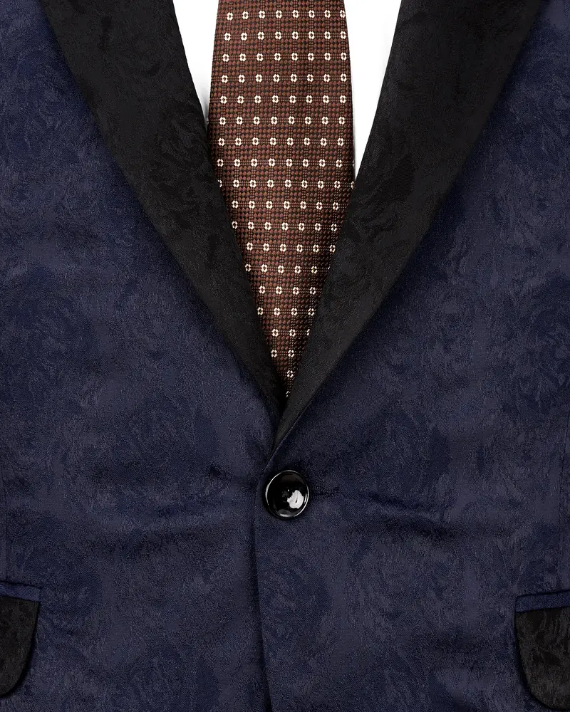 Firefly Blue And Black Jacquard Textured Blazer 4
