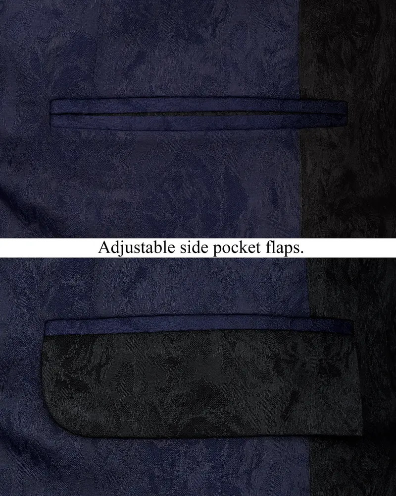 Firefly Blue And Black Jacquard Textured Blazer 5