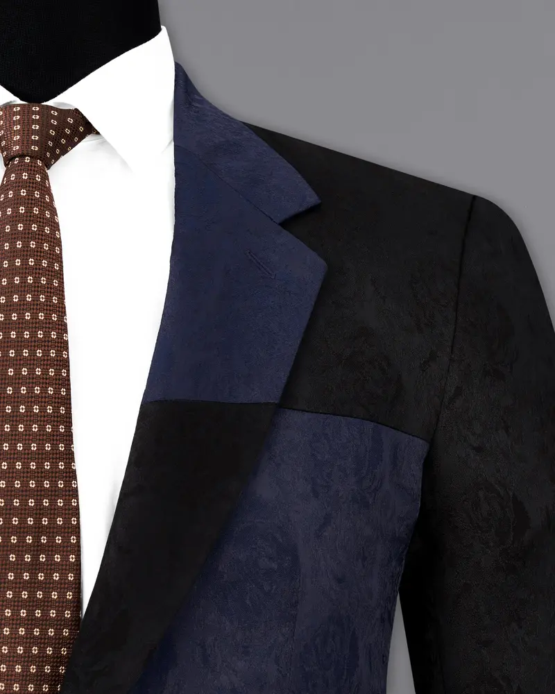 Firefly Blue And Black Jacquard Textured Blazer 6