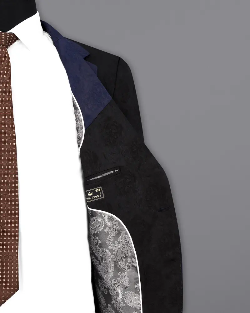 Firefly Blue And Black Jacquard Textured Blazer 7