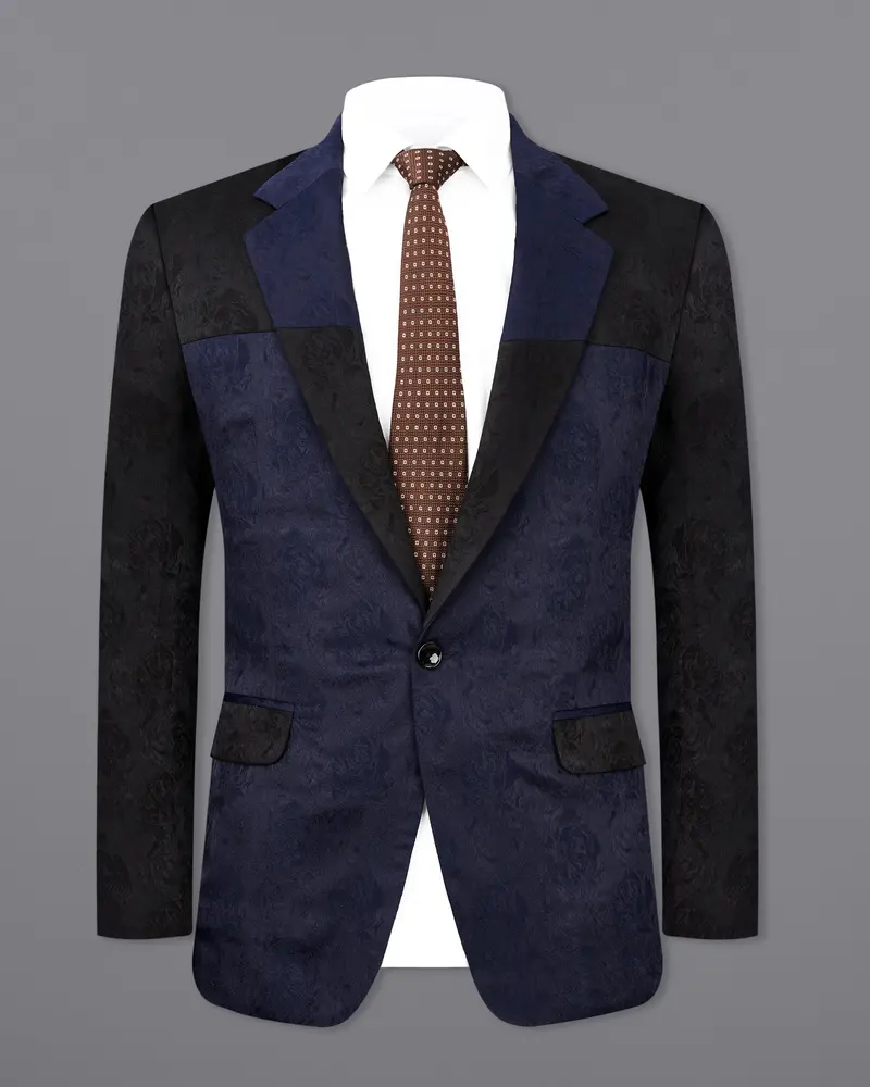 Firefly Blue And Black Jacquard Textured Blazer 8