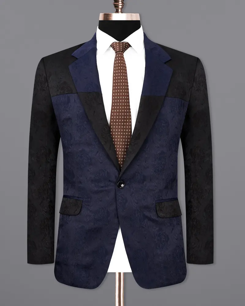 Firefly Blue And Black Jacquard Textured Blazer 9