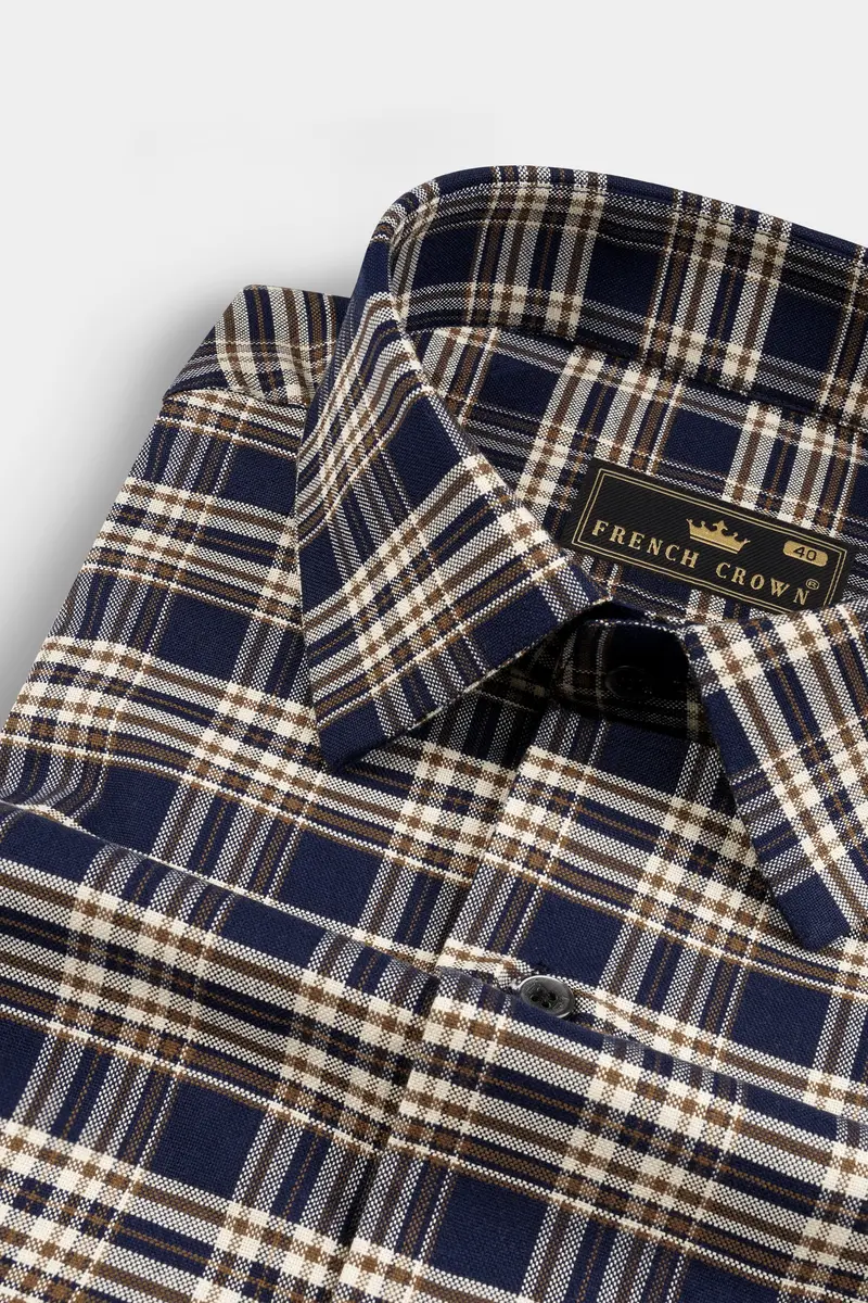 Firefly Blue And Walnut Brown Plaid Royal Oxford Shirt 1