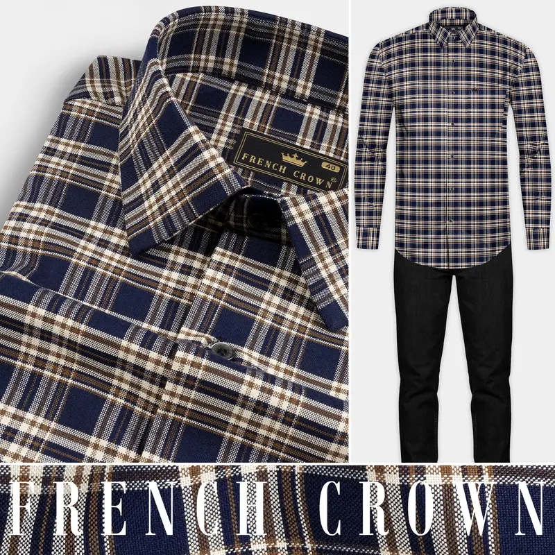 Firefly Blue And Walnut Brown Plaid Royal Oxford Shirt 10