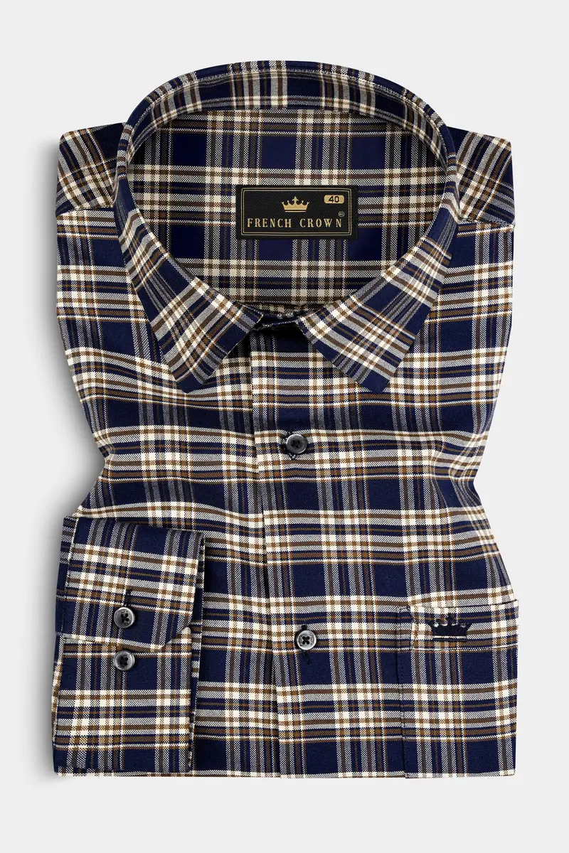 Firefly Blue And Walnut Brown Plaid Royal Oxford Shirt 3