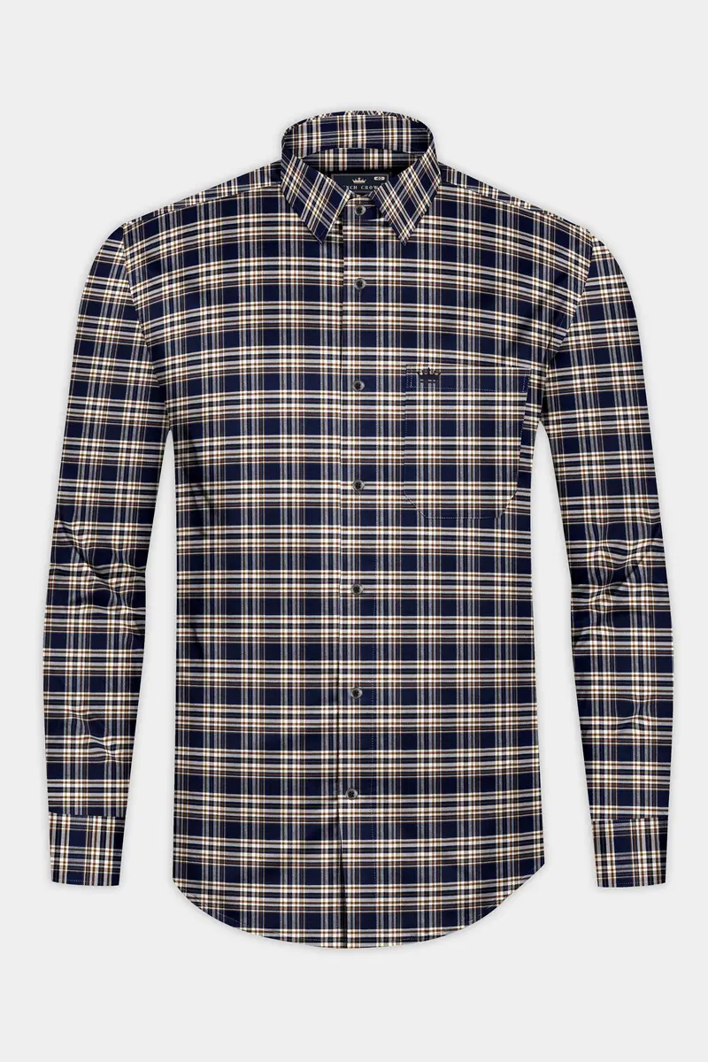 Firefly Blue And Walnut Brown Plaid Royal Oxford Shirt 4