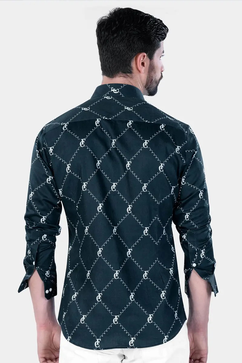 Firefly Blue And White With French Crown Elements And Geometric Printed Subtle Sheen Super Soft Premium Cotton Designer Shirt 9