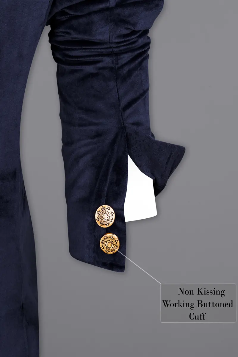 Firefly Blue Bandhgala Velvet Designer Blazer 10
