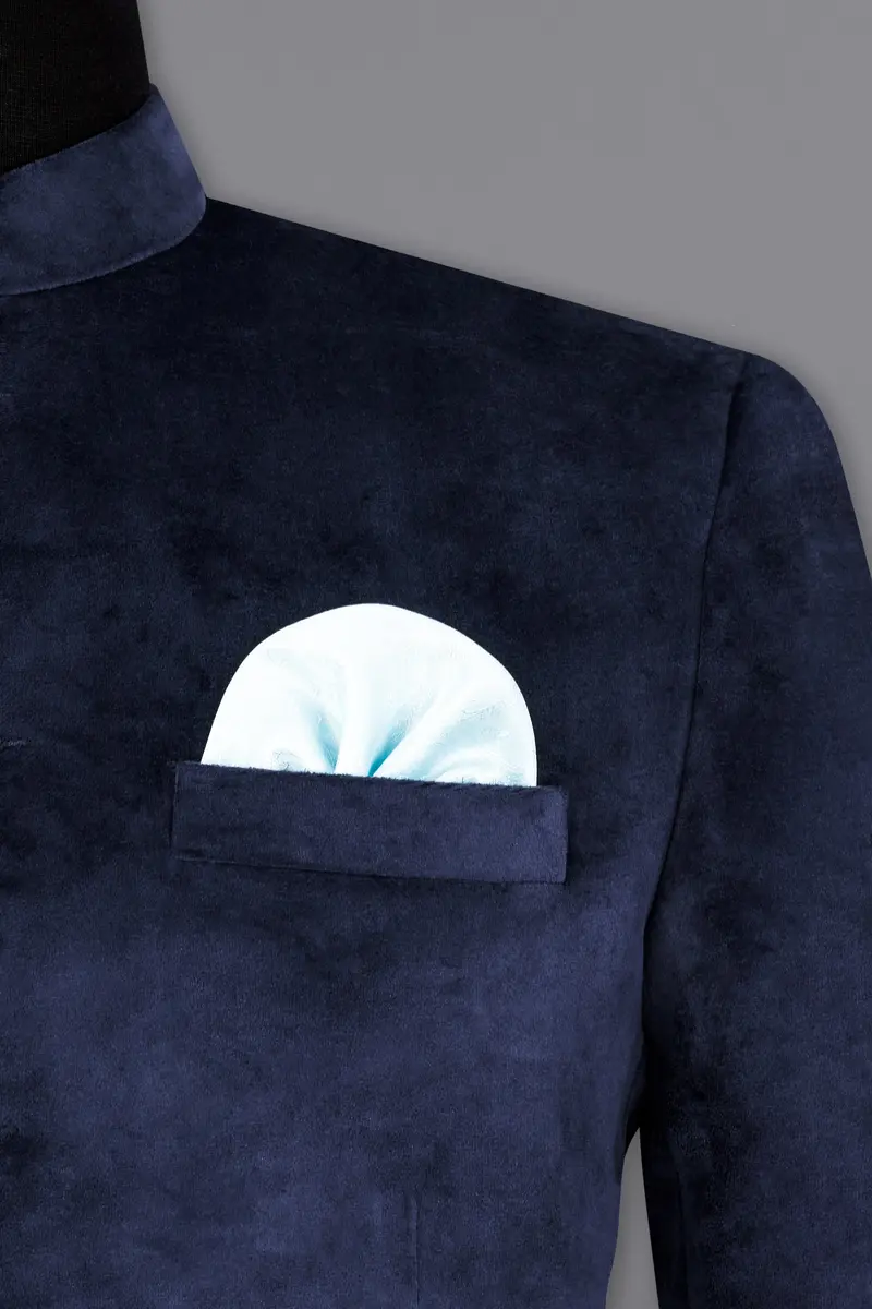Firefly Blue Bandhgala Velvet Designer Blazer 6