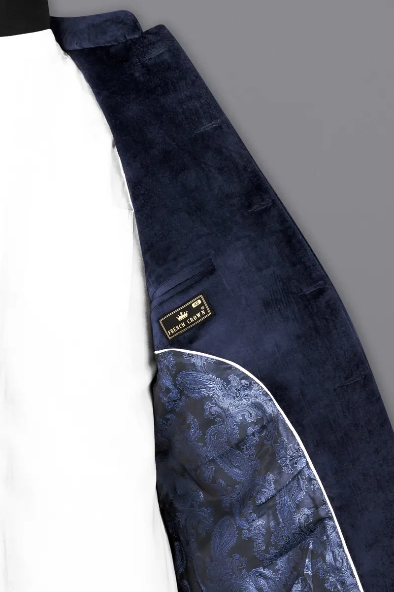 Firefly Blue Bandhgala Velvet Designer Blazer 7