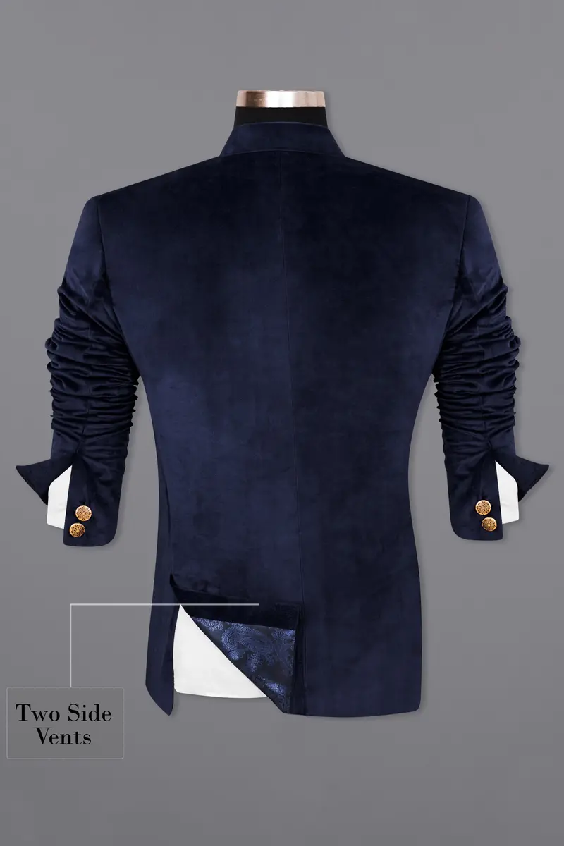 Firefly Blue Bandhgala Velvet Designer Blazer 9