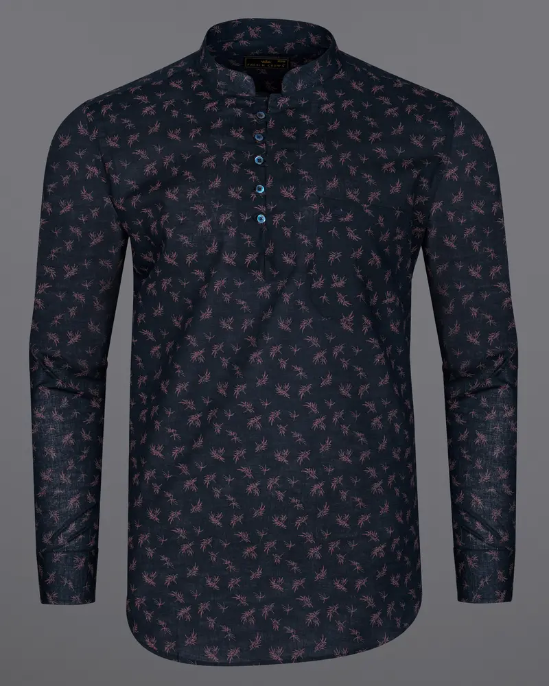 Firefly Blue Ditsy Luxurious Linen Kurta Shirt 6