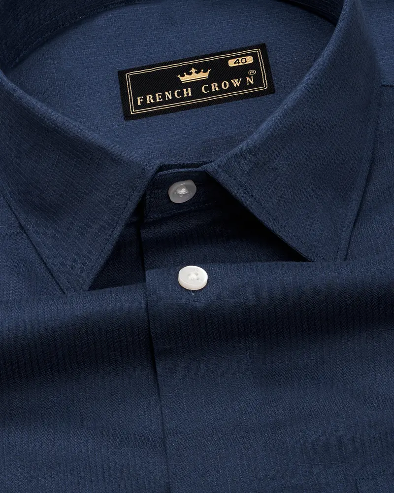Firefly Blue Dobby Textured Premium Giza Cotton Shirt 1
