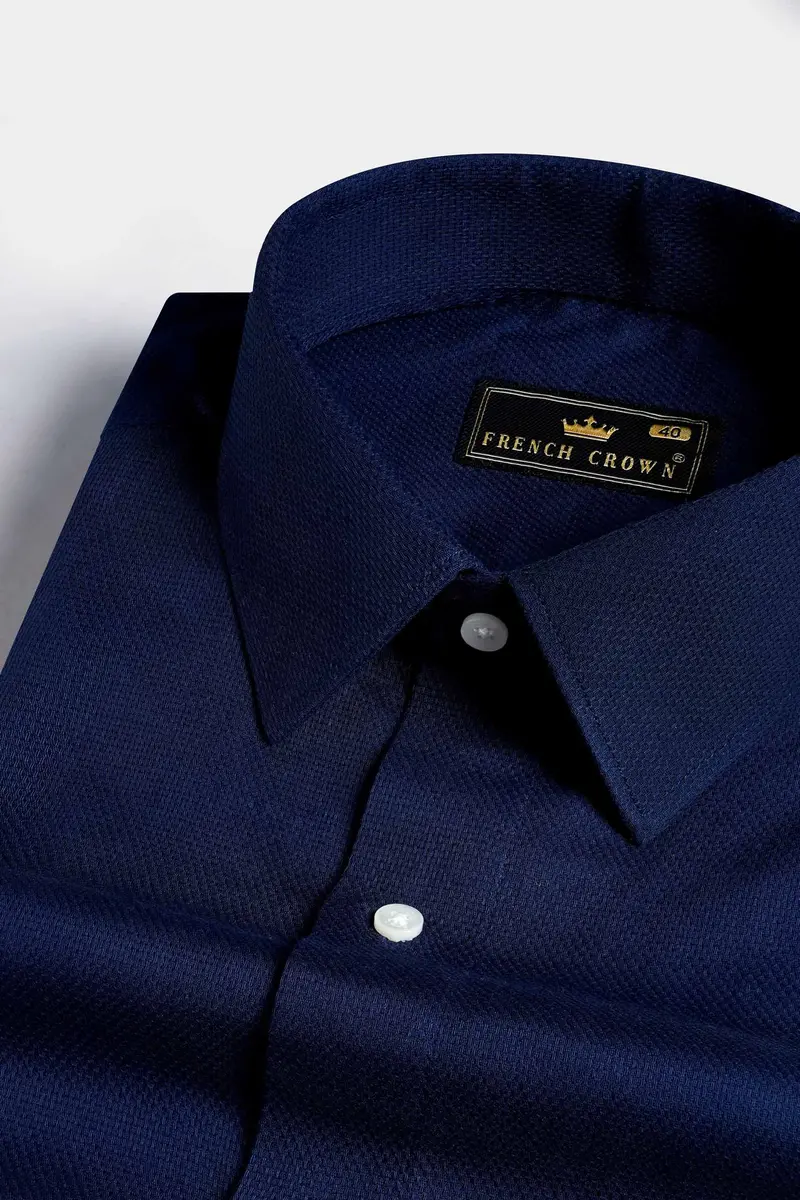 Firefly Blue Dobby Textured Premium Giza Cotton Shirt 1