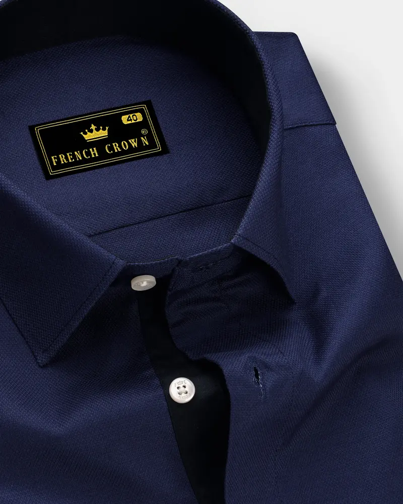 Firefly Blue Dobby Textured Premium Giza Cotton Shirt 1