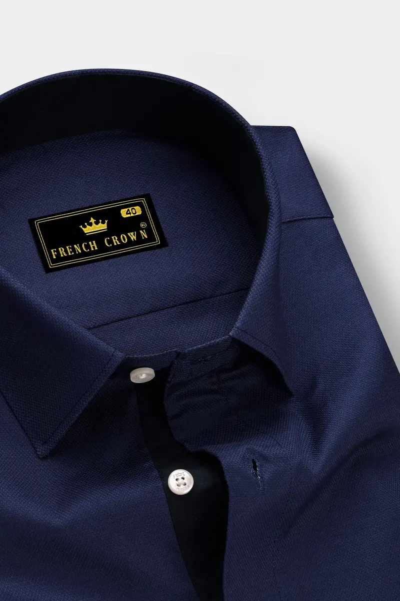 Firefly Blue Dobby Textured Premium Giza Cotton Shirt 2
