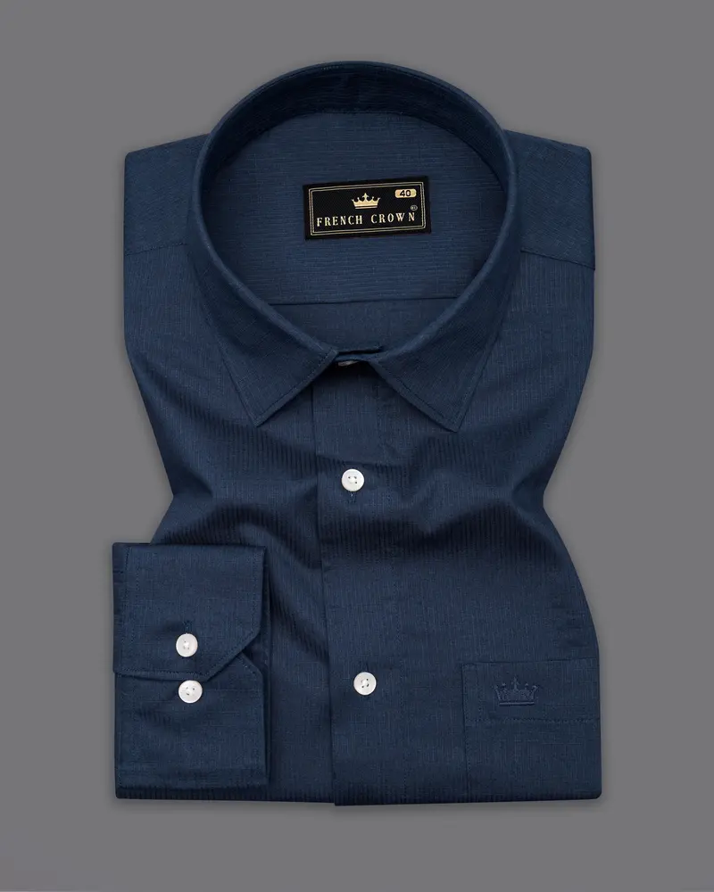 Firefly Blue Dobby Textured Premium Giza Cotton Shirt 3