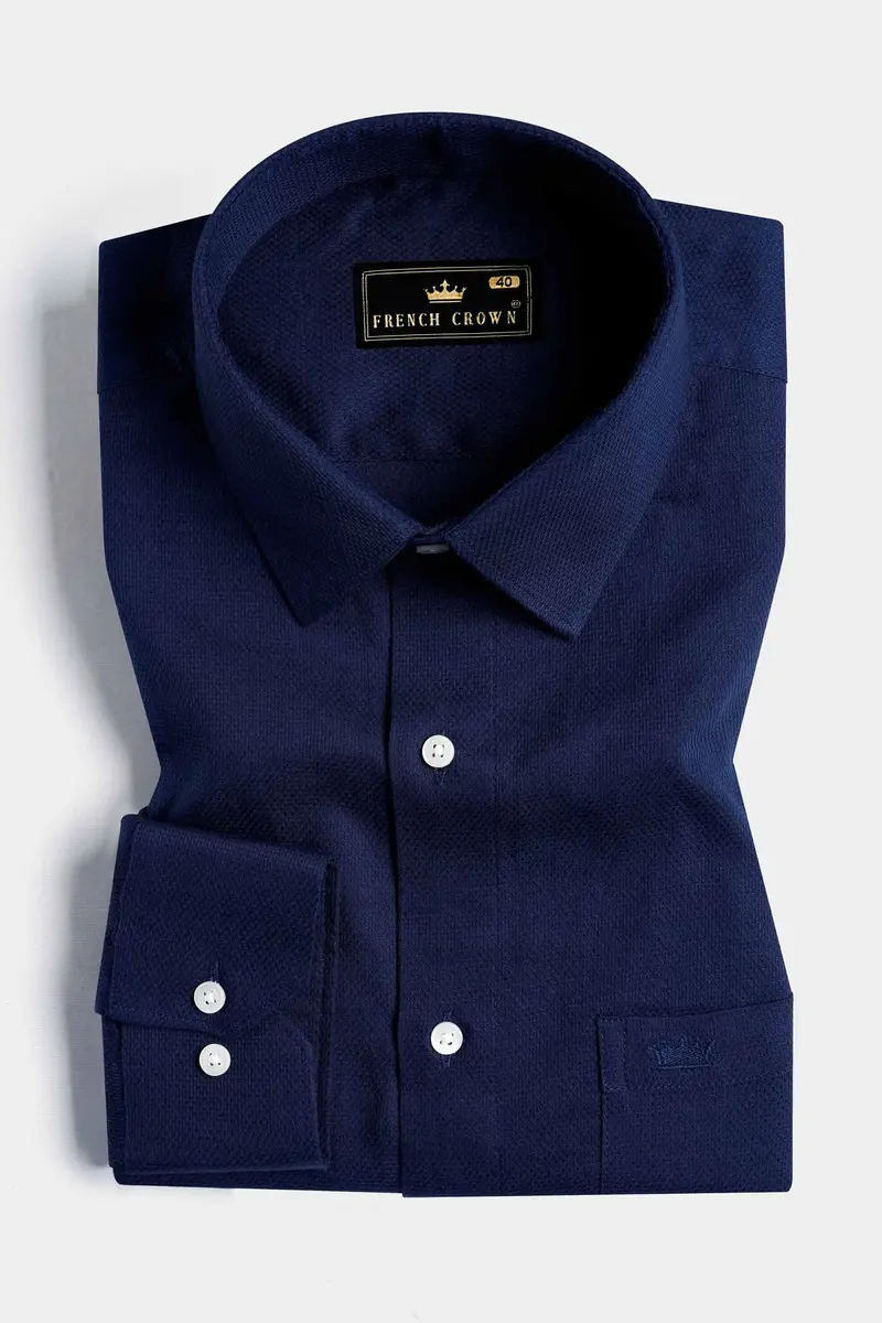 Firefly Blue Dobby Textured Premium Giza Cotton Shirt 3