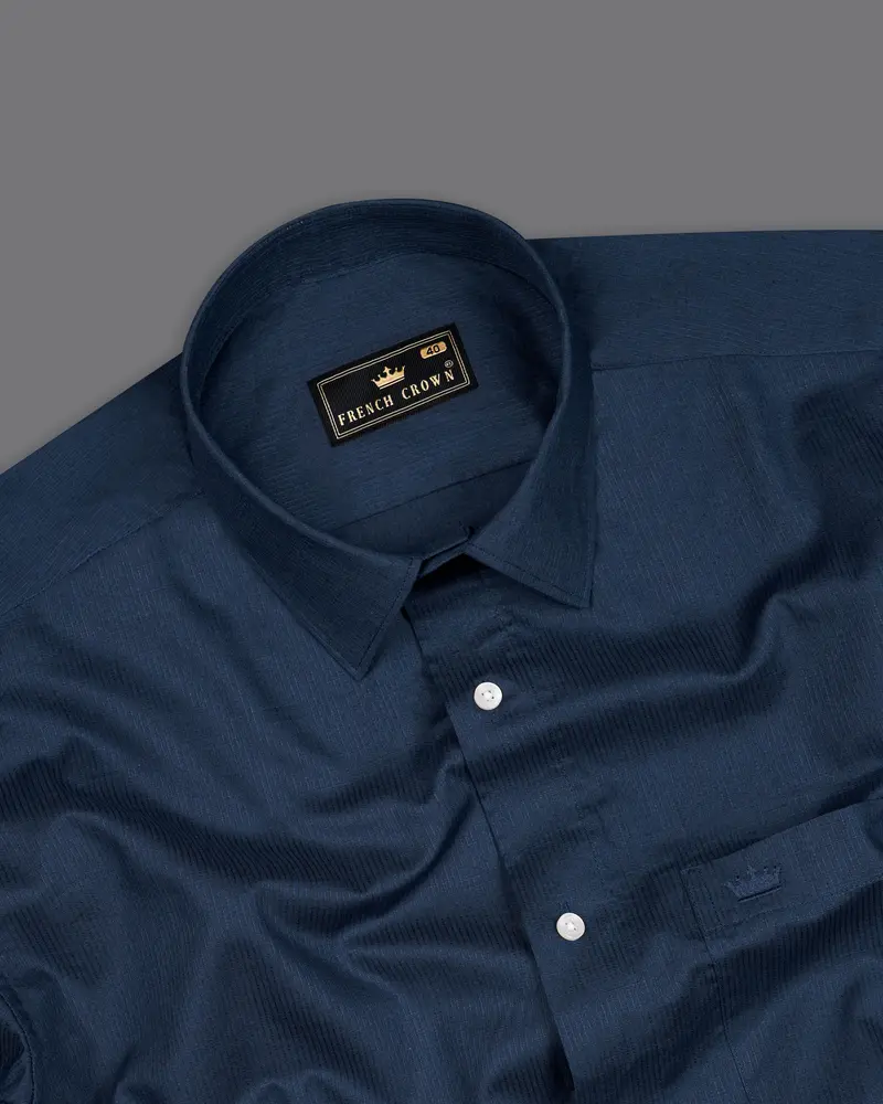 Firefly Blue Dobby Textured Premium Giza Cotton Shirt 4