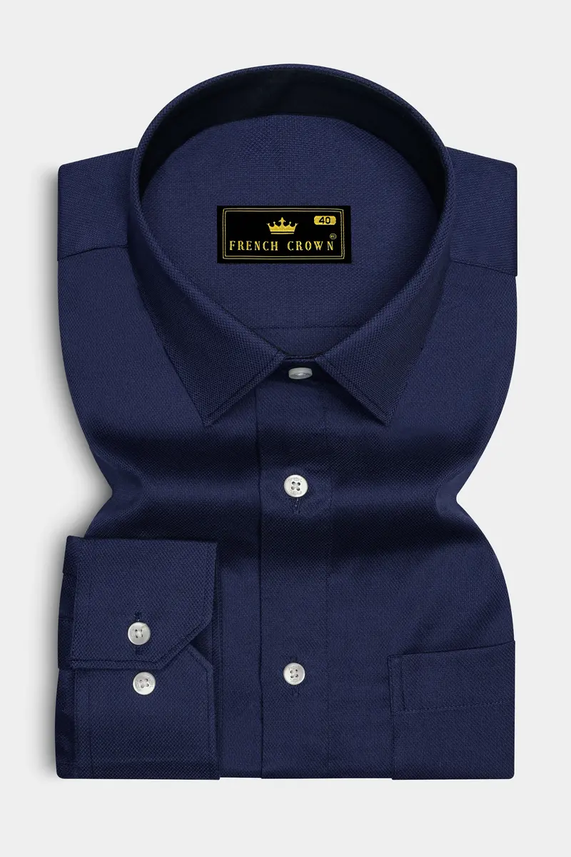 Firefly Blue Dobby Textured Premium Giza Cotton Shirt 4