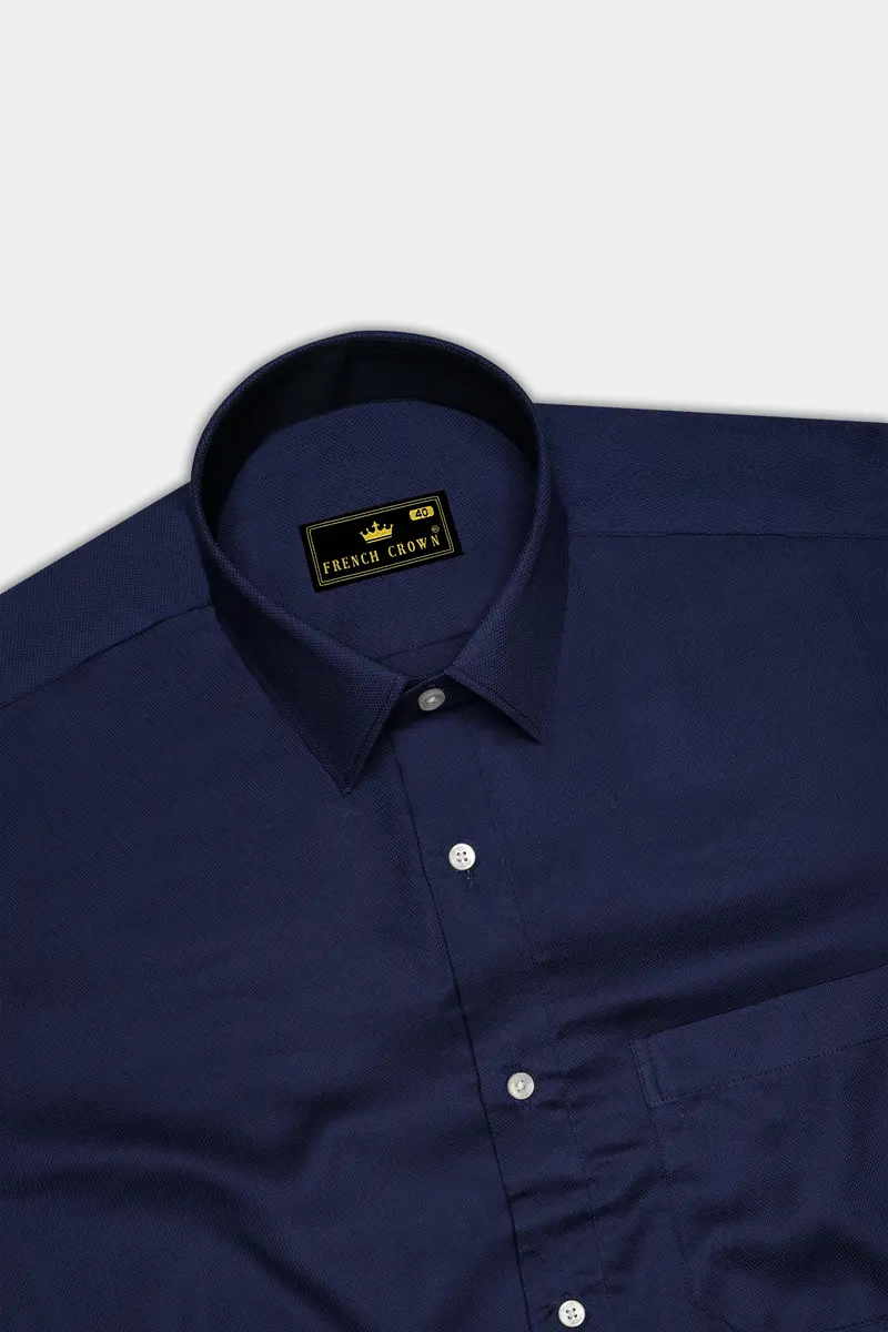Firefly Blue Dobby Textured Premium Giza Cotton Shirt 5