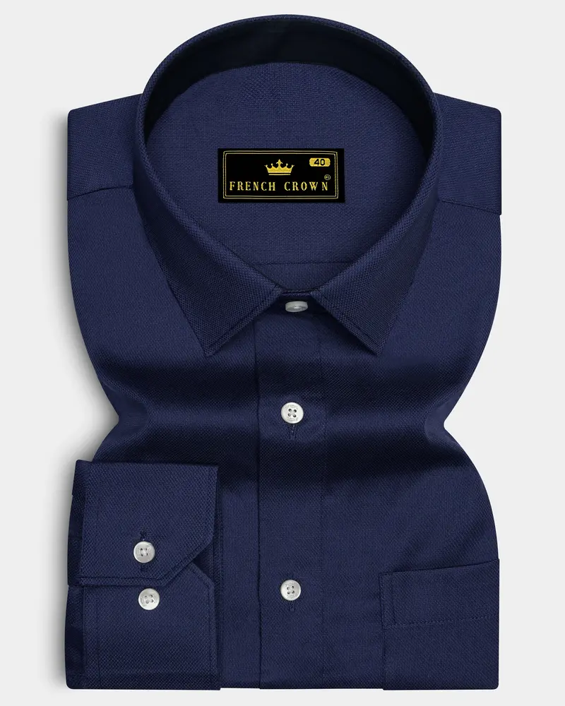 Firefly Blue Dobby Textured Premium Giza Cotton Shirt 6