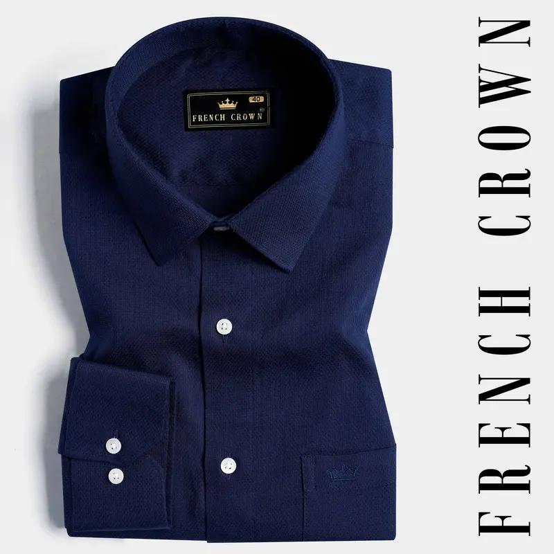 Firefly Blue Dobby Textured Premium Giza Cotton Shirt 7