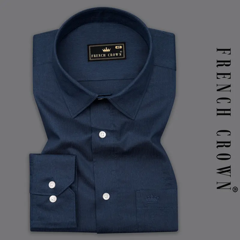 Firefly Blue Dobby Textured Premium Giza Cotton Shirt 7
