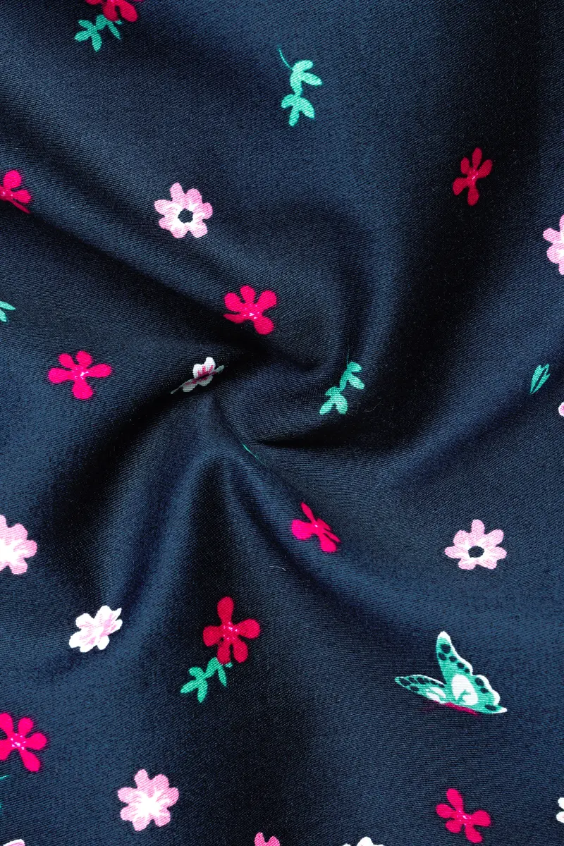 Firefly Blue Flower Butterfly Printed Giza Cotton Shirt 3