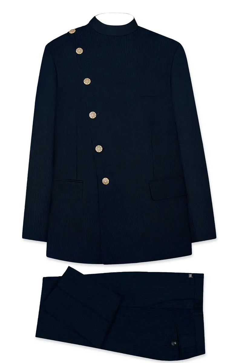 Firefly Blue Premium Cotton Cross Placket Bandhgala Suit 10